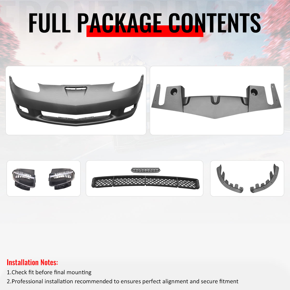Fits 05-13 Corvette C6 Base Front Bumper Cover Z06 Conversion Assembly +Foglight
