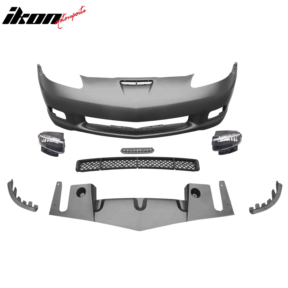 2005-2013 Chevrolet Corvette Base C6 Z06 Style PP Front Bumper Cover W/ Foglights