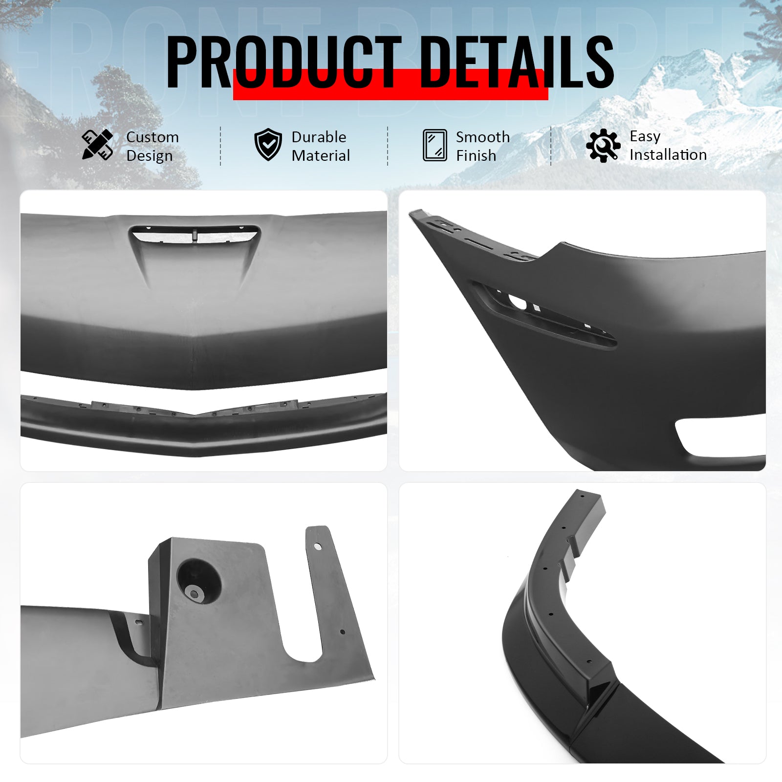 Fits 05-13 Corvette Front Bumper Cover Z06 Conversion +Foglight +Gloss Black Lip