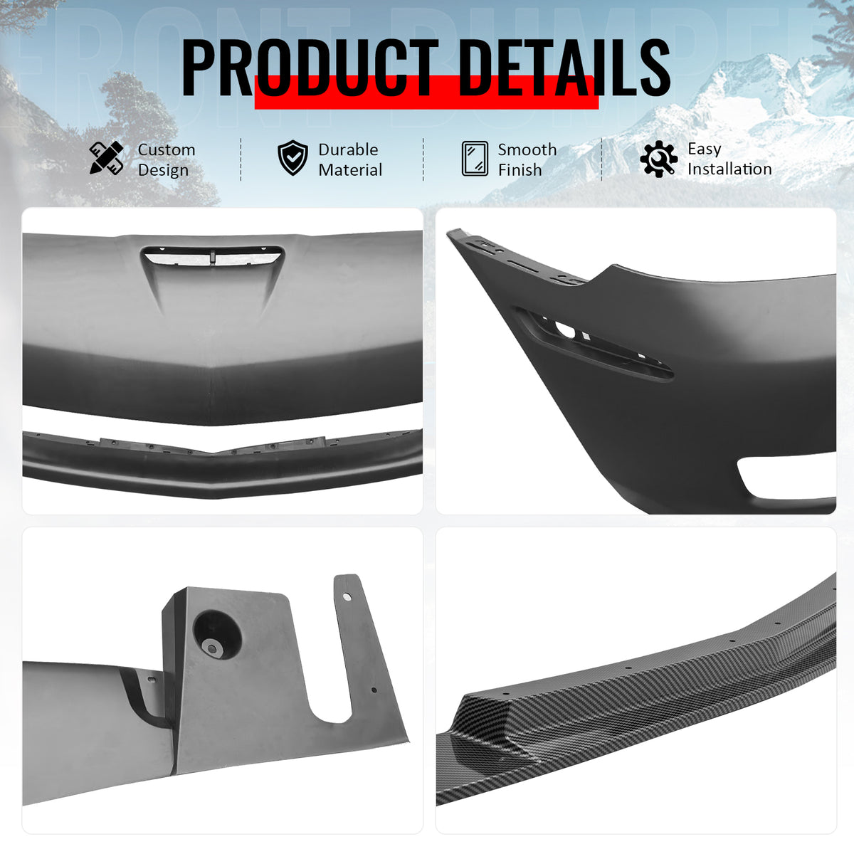 Fits 05-13 Corvette Front Bumper Cover Z06 +Foglight +Carbon Fiber Print ZR1 Lip