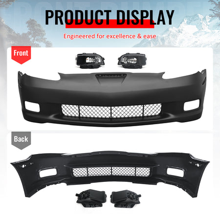 For 06-13 Corvette C6 Front Bumper Cover Z06 Style Conversion Assembly +Foglight