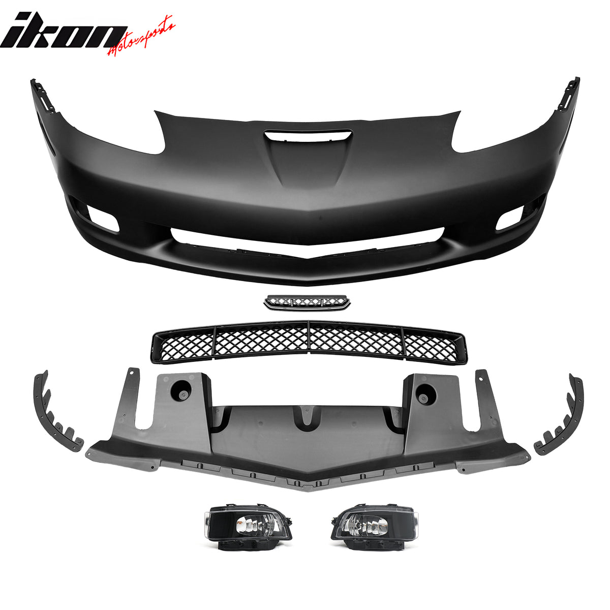 For 06-13 Corvette C6 Front Bumper Cover Z06 Style Conversion Assembly +Foglight