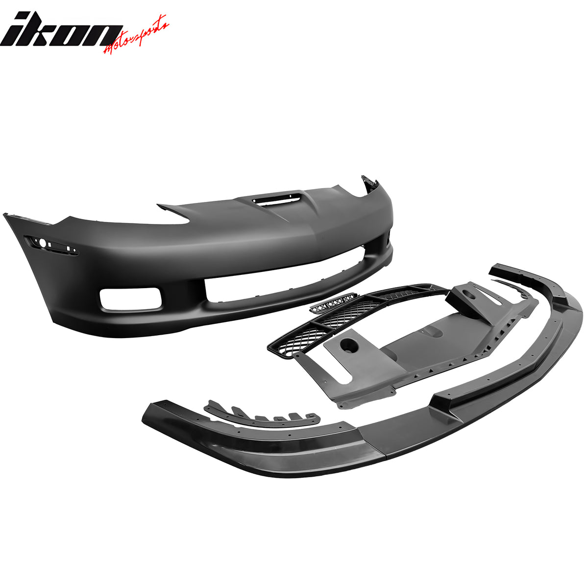 For 06-13 Corvette C6 Z06 Front Bumper Cover Conversion Foglight Gloss Black Lip