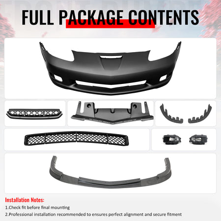 Fits 06-13 Corvette C6 Z06 Front Bumper Cover Foglight Carbon Fiber Print Lip