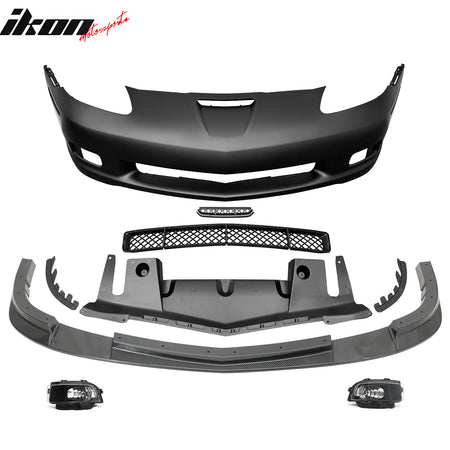 Fits 06-13 Corvette C6 Z06 Front Bumper Cover Foglight Carbon Fiber Print Lip