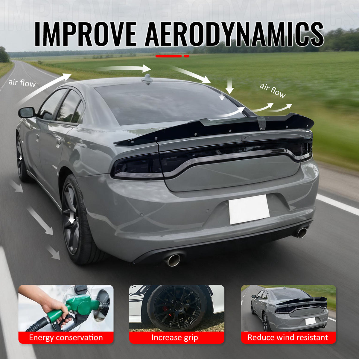 Fits 11-23 Charger SRT Gloss Black Trunk Spoiler Venom V2 Wickerbill Gurney Flap