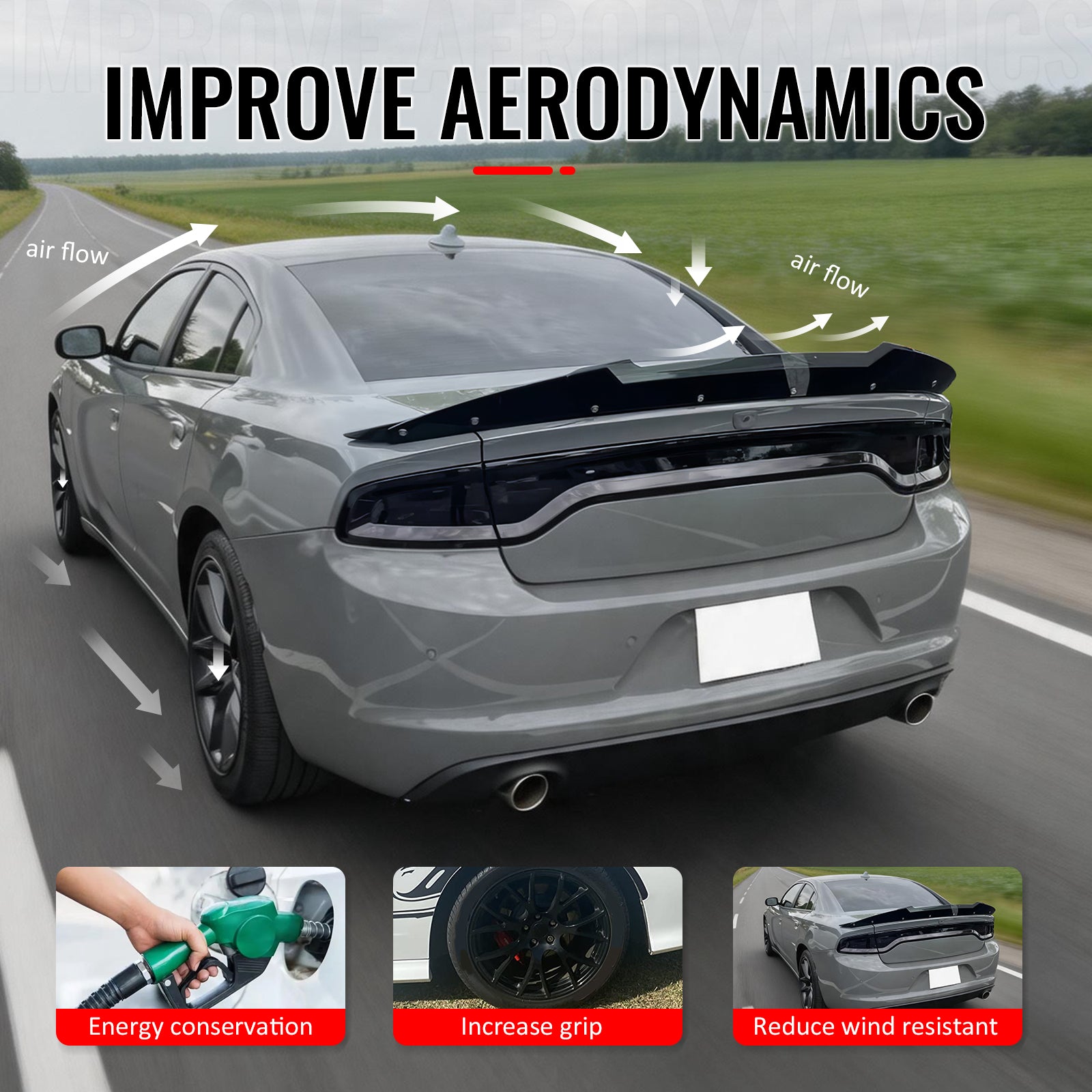 Fits 11-23 Charger SRT Gloss Black Trunk Spoiler Venom V2 Wickerbill Gurney Flap
