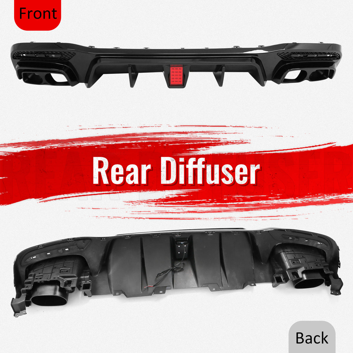 Fits 16-19 Benz GLE-Class GLS-Class Brabus Gloss Black Rear Diffuser Exhaust Tip