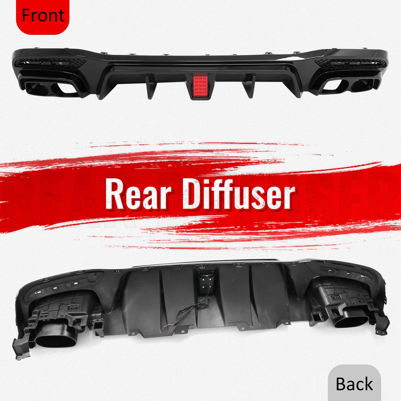 Fits 16-19 Benz GLE-Class GLS-Class Brabus Gloss Black Rear Diffuser Exhaust Tip