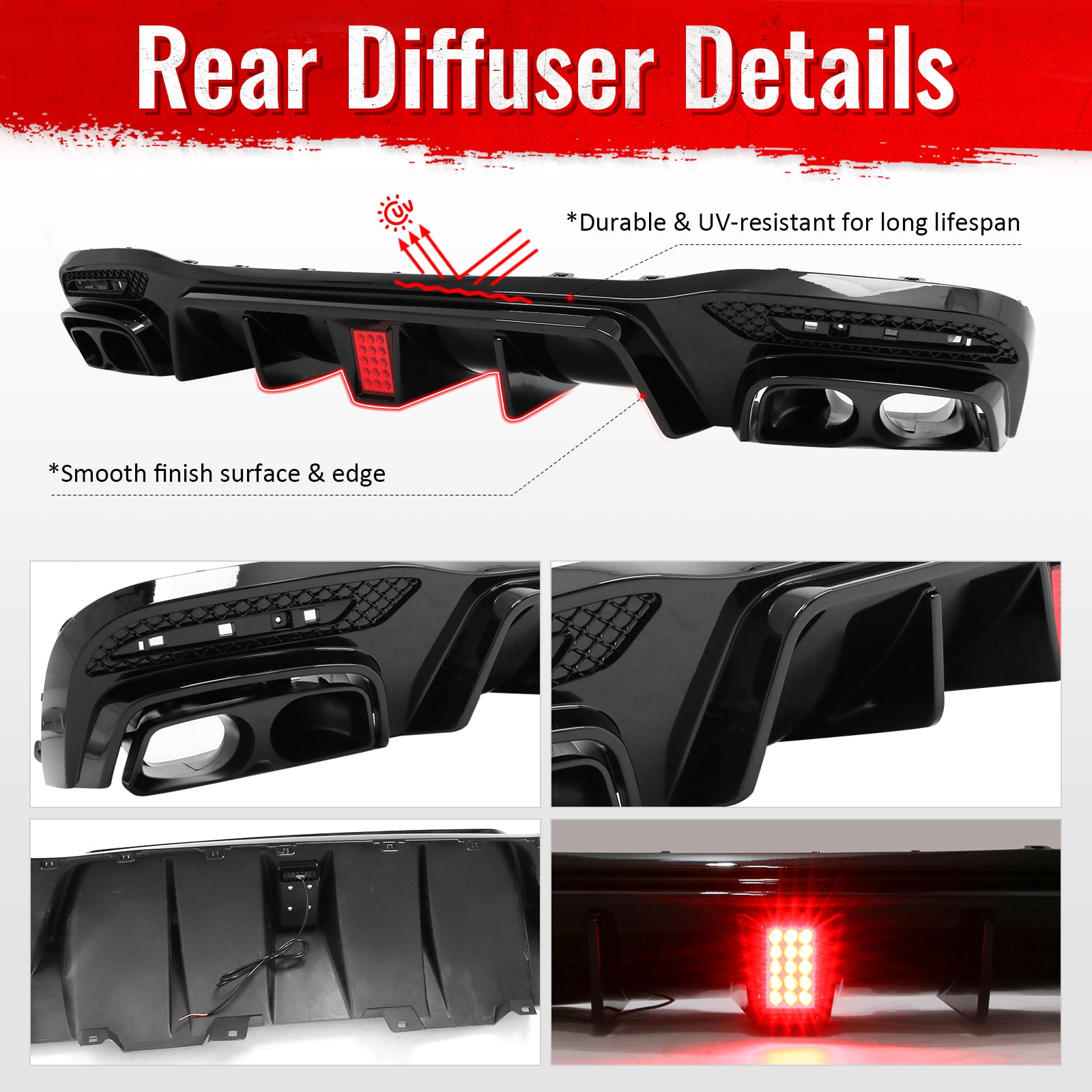 Fits 16-19 Benz GLE-Class GLS-Class Brabus Gloss Black Rear Diffuser Exhaust Tip