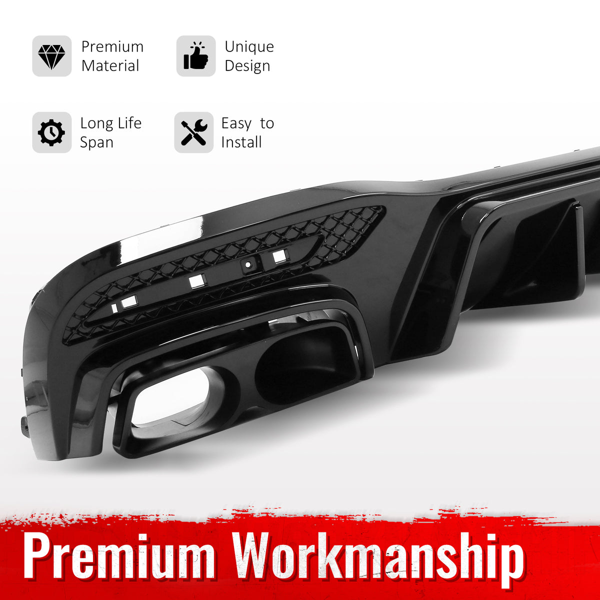 Fits 16-19 Benz GLE-Class GLS-Class Brabus Gloss Black Rear Diffuser Exhaust Tip
