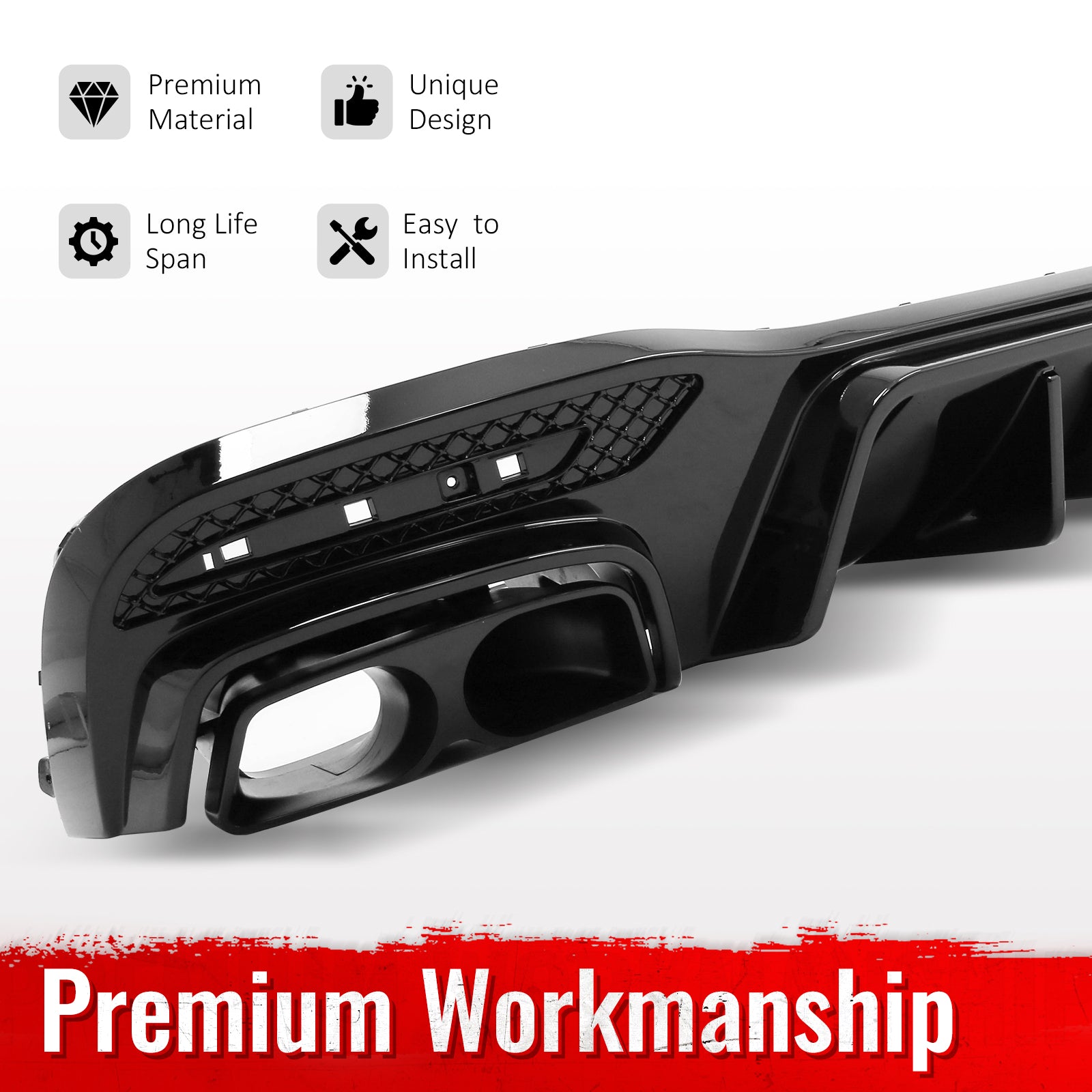 Fits 16-19 Benz GLE-Class GLS-Class Brabus Gloss Black Rear Diffuser Exhaust Tip
