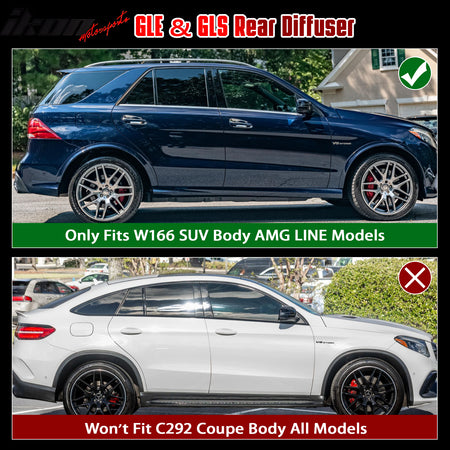 Fits 16-19 Benz GLE-Class GLS-Class Brabus Gloss Black Rear Diffuser Exhaust Tip