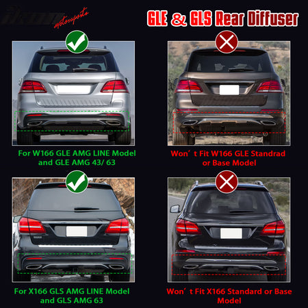 Fits 16-19 Benz GLE-Class GLS-Class Brabus Gloss Black Rear Diffuser Exhaust Tip