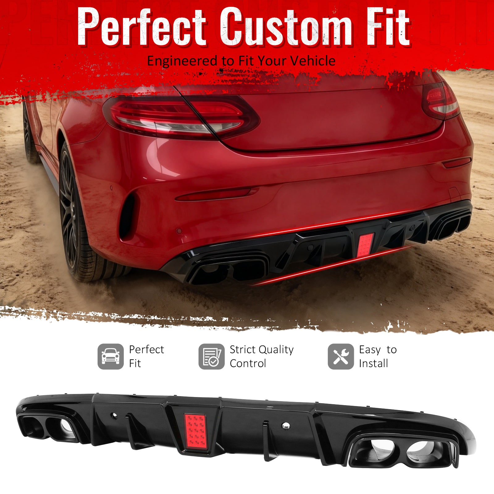 Fits 2017-2023 Benz C-Class Brabus Gloss Black Rear Diffuser Exhaust Tip