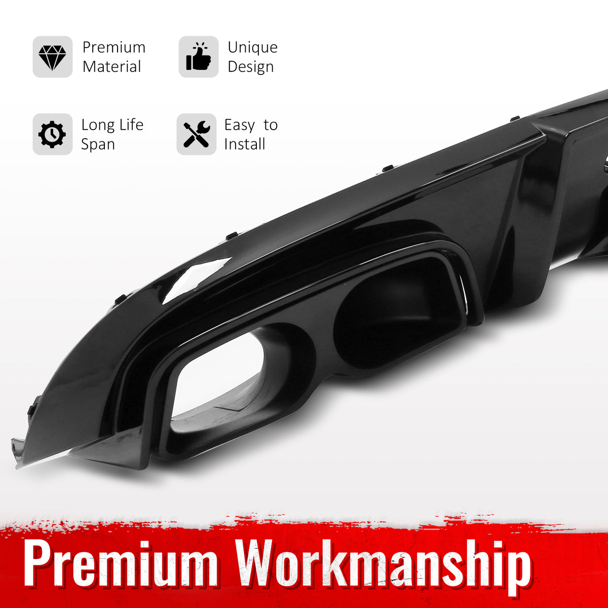 Fits 17-23 Benz C205 C300 C43 C63 Brabus Gloss Black Rear Diffuser Exhaust Tip