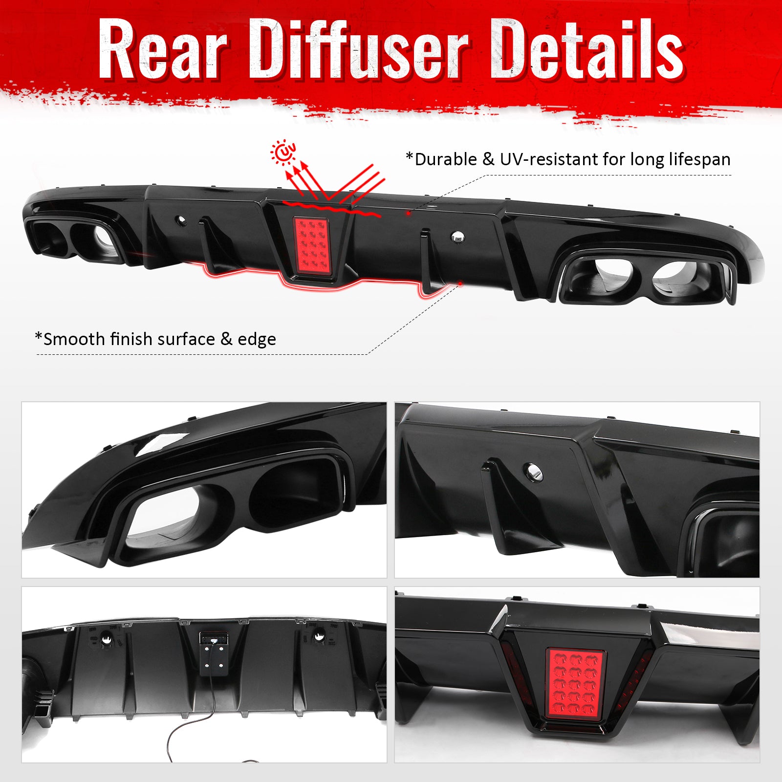 Fits 17-23 Benz C205 C300 C43 C63 Brabus Gloss Black Rear Diffuser Exhaust Tip