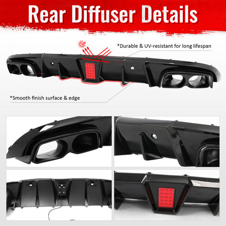 Fits 17-23 Benz C205 C300 C43 C63 Brabus Gloss Black Rear Diffuser Exhaust Tip