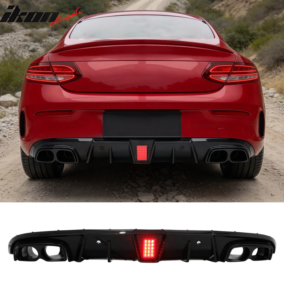 2017-2023 Benz C-Class Coupe Brabus BS Style Gloss Black Rear Diffuser PP + Exhaust Tips