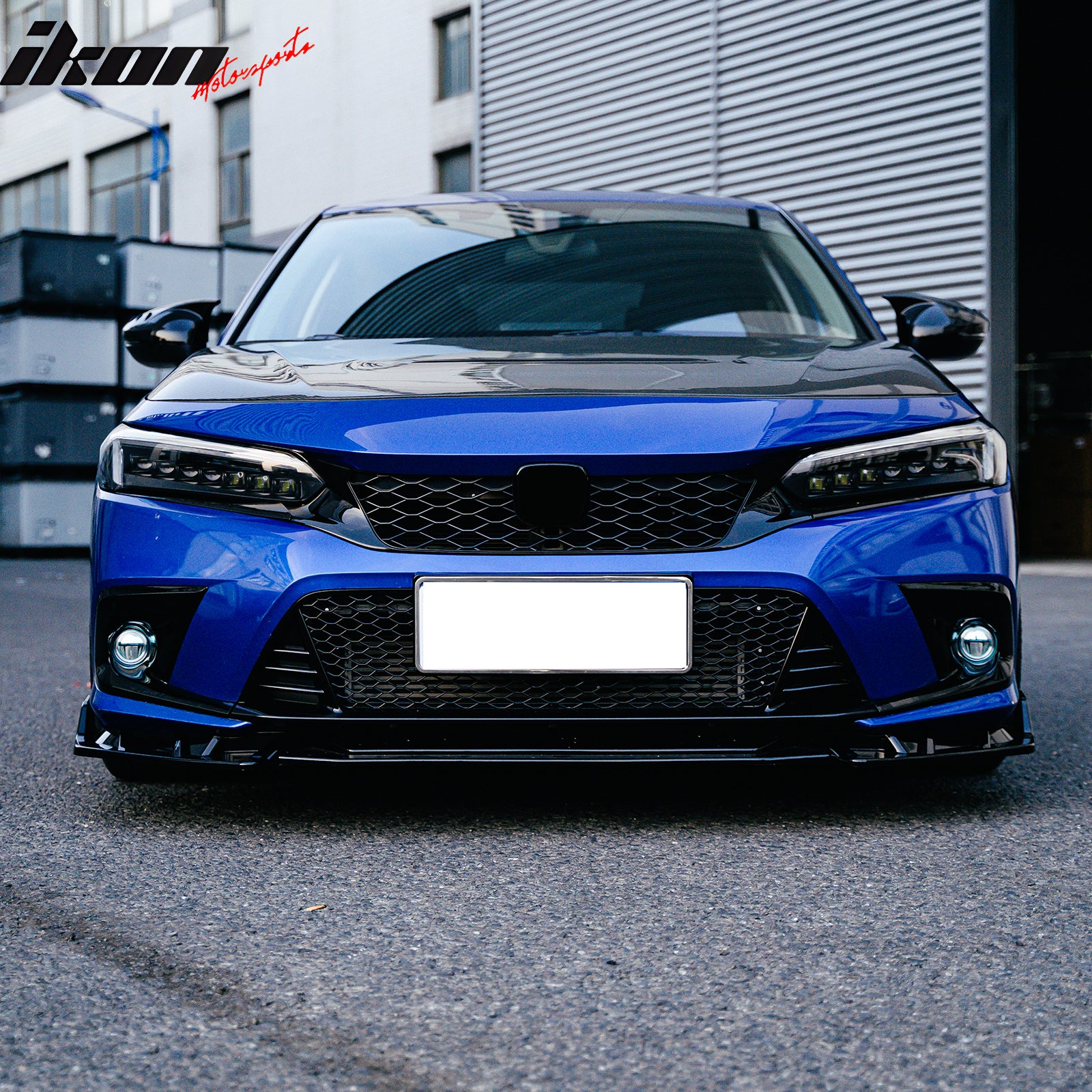 IKON MOTORSPORTS Fog Light Bezel w/ JDM Foglights, Compatible with 2022-2024 Honda Civic, Gloss Black OE Style Round Fog Light Holes Cover w/ Blue Lens White LED Lamps, Pair