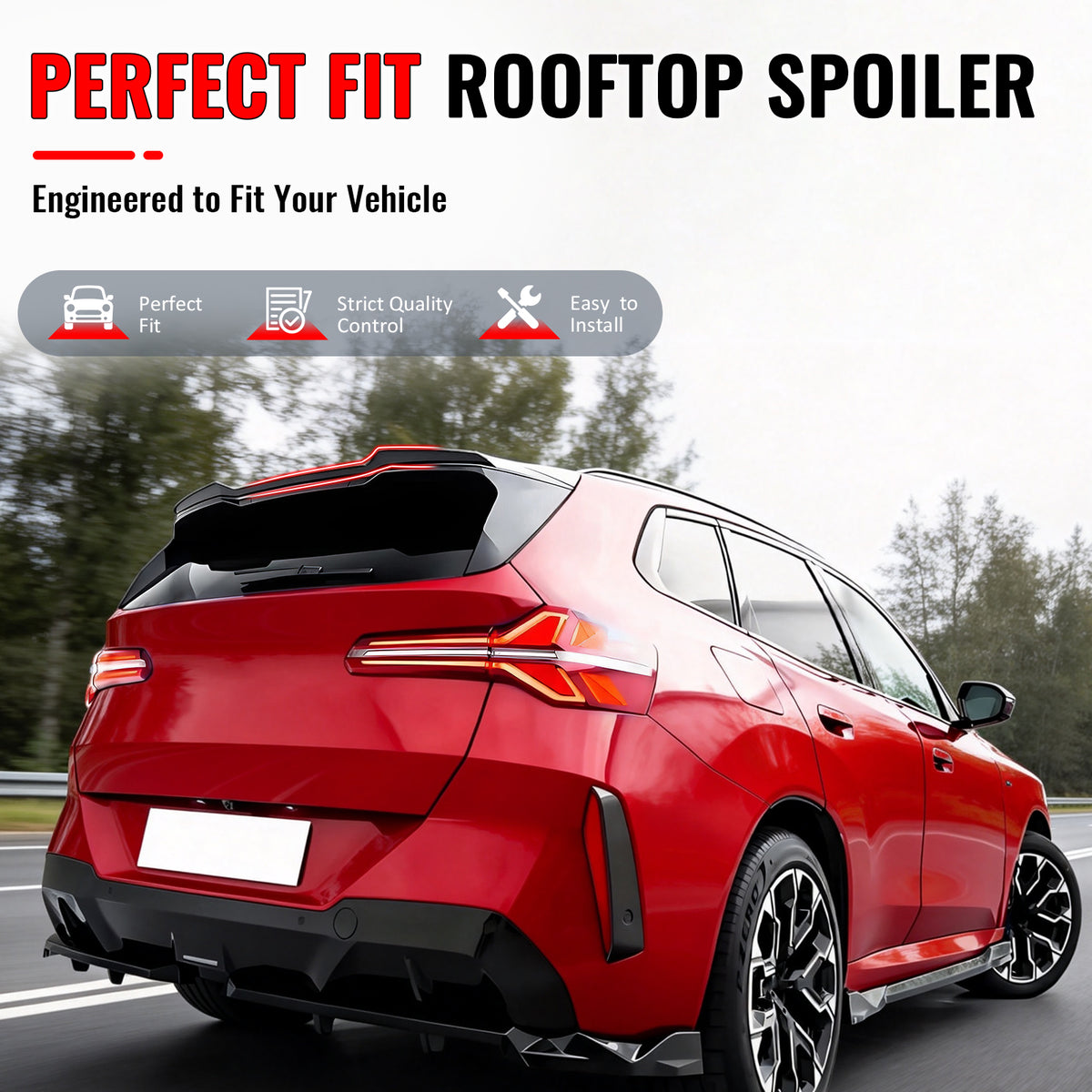 Fits 2025-2026 BMW X3 G45 Roof Spoiler + Mid Spoiler IKON Gloss Black ABS