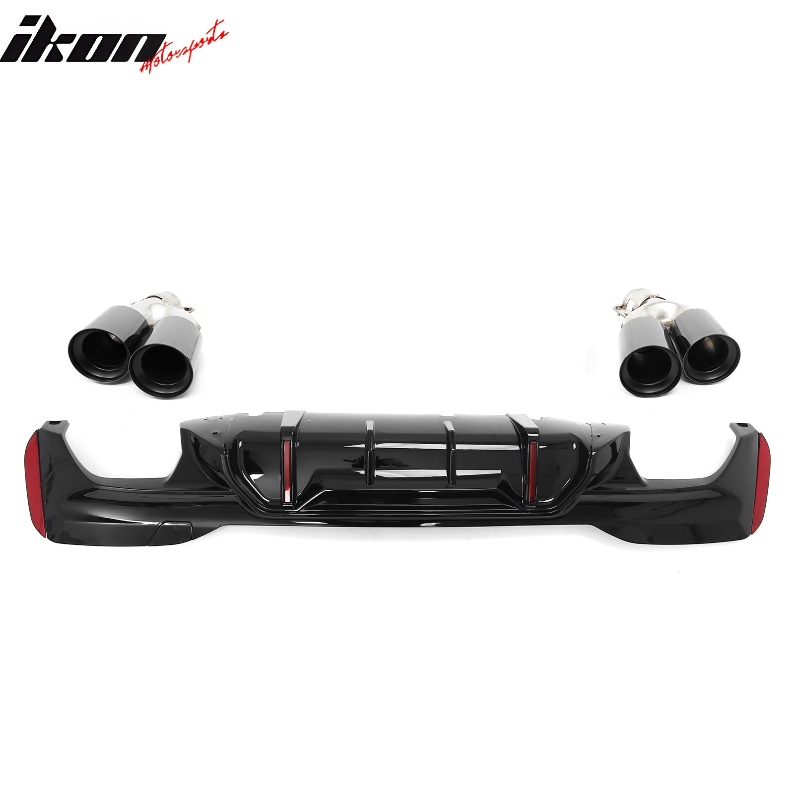 Fits 17-20 BMW 5 Series G30 M Sport Gloss Black LED Rear Diffuser w/Quad Exhaust