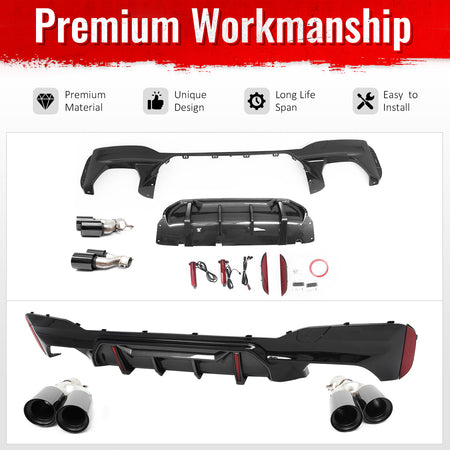 Fits 17-20 BMW 5 Series G30 M Sport LED Rear Diffuser CF Look Fin w/Quad Exhaust