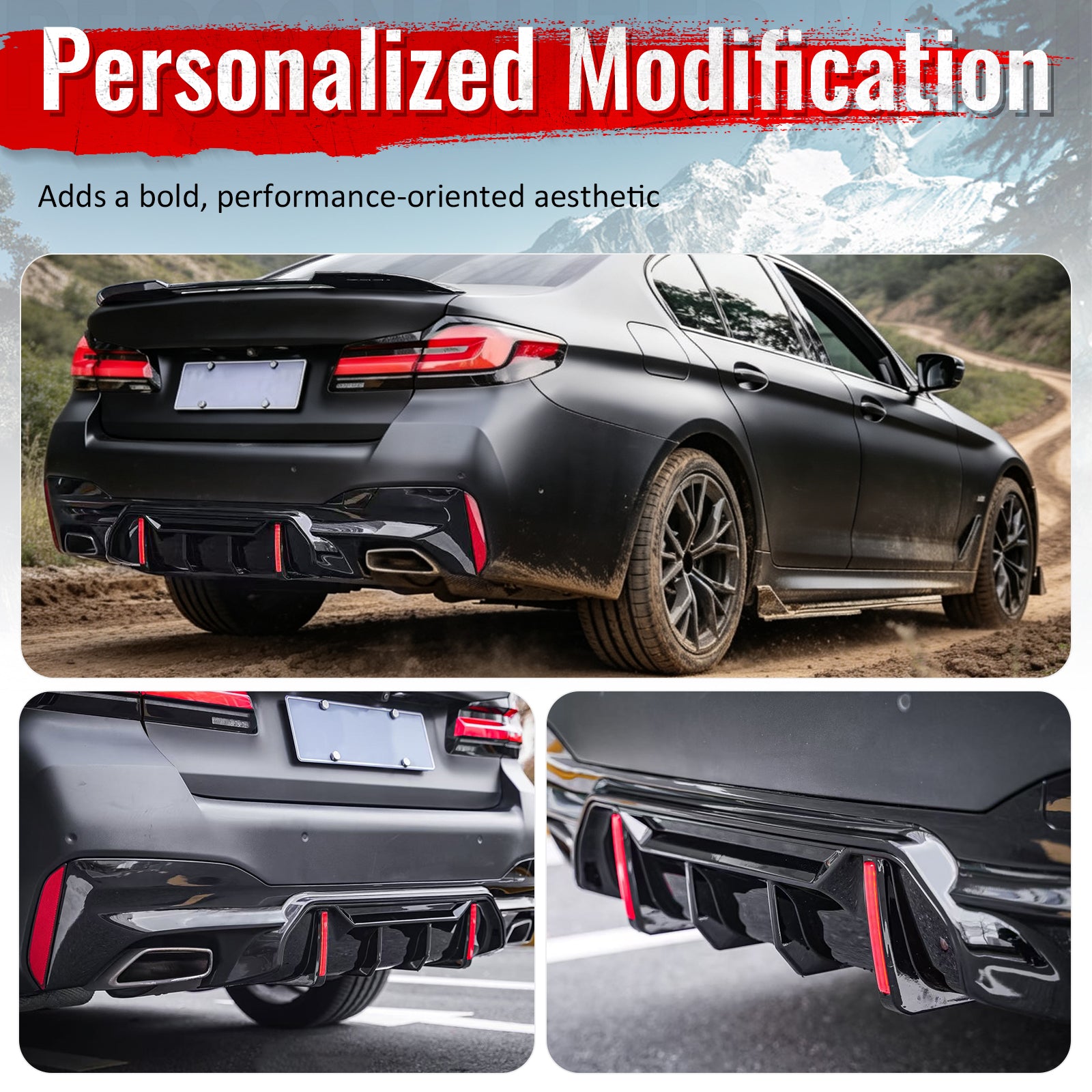 Fits 17-20 BMW 5 Series G30 M Sport LED Rear Diffuser CF Look Fin w/Quad Exhaust