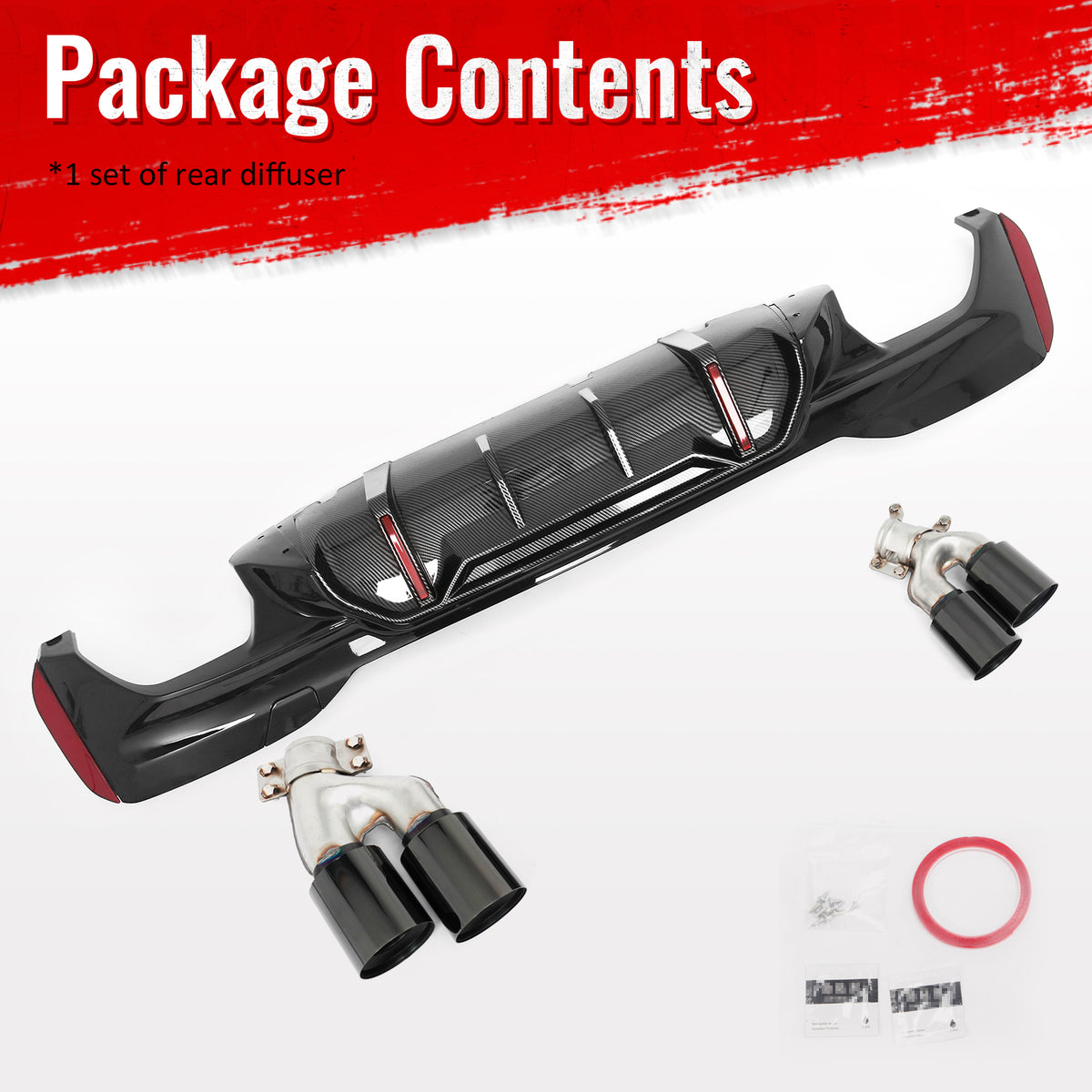 Fits 17-20 BMW 5 Series G30 M Sport LED Rear Diffuser CF Look Fin w/Quad Exhaust