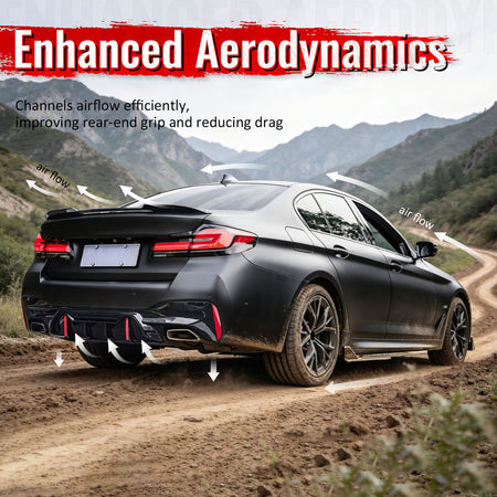 Fits 17-20 BMW 5 Series G30 M Sport LED Rear Diffuser CF Look Fin w/Quad Exhaust