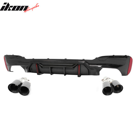 Fits 17-20 BMW 5 Series G30 M Sport LED Rear Diffuser CF Look Fin w/Quad Exhaust