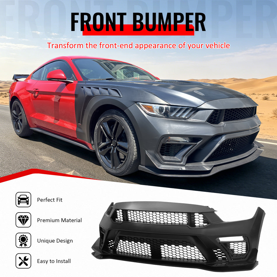 Fits 15-17 Ford Mustang GTD Style Front Bumper Cover W/ Grilles + Front Lip