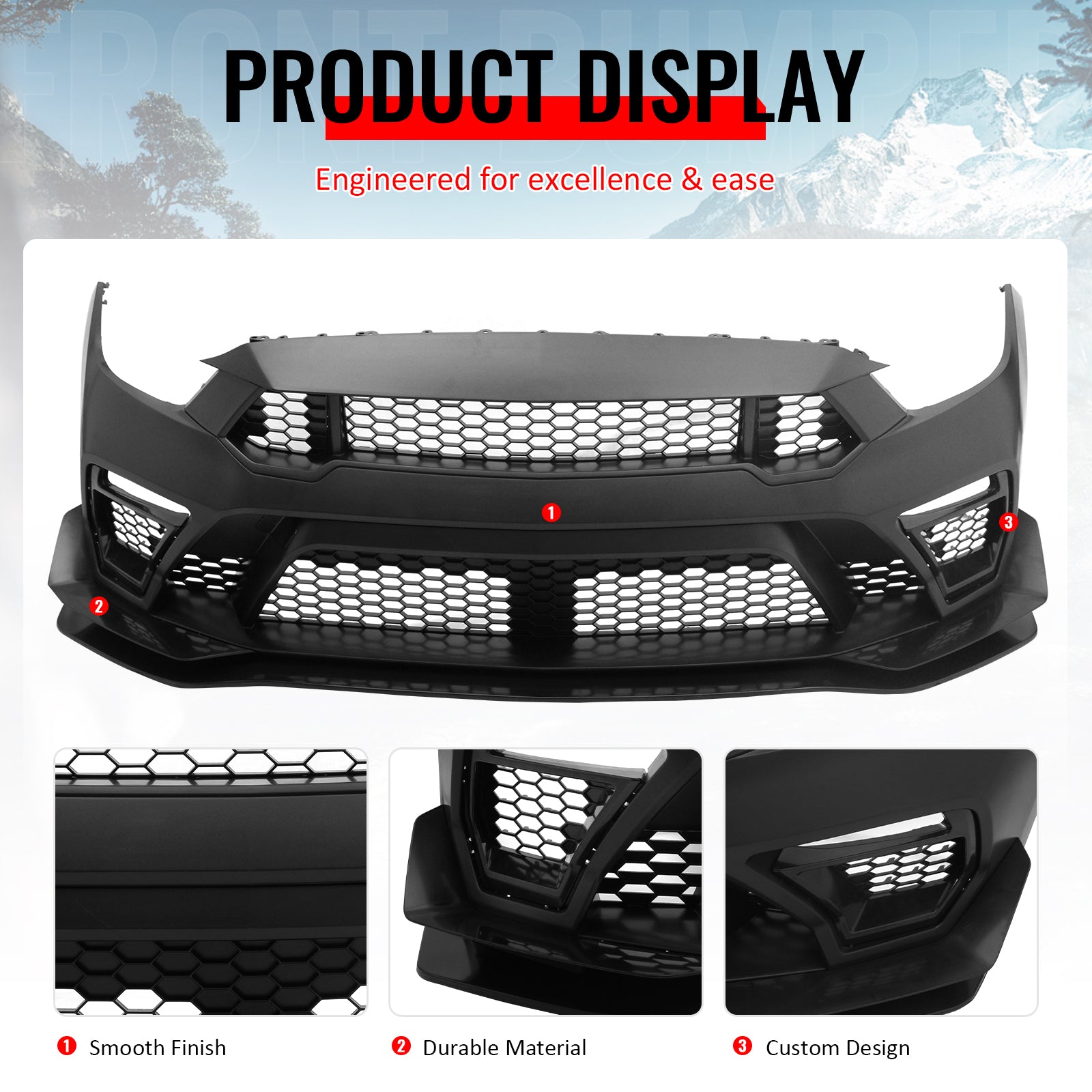 Fits 15-17 Ford Mustang GTD Style Front Bumper Conversion W/ Grilles + Front Lip