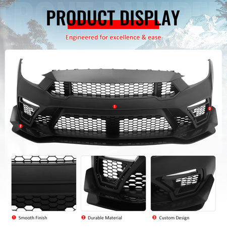 Fits 15-17 Ford Mustang GTD Style Front Bumper Conversion W/ Grilles + Front Lip