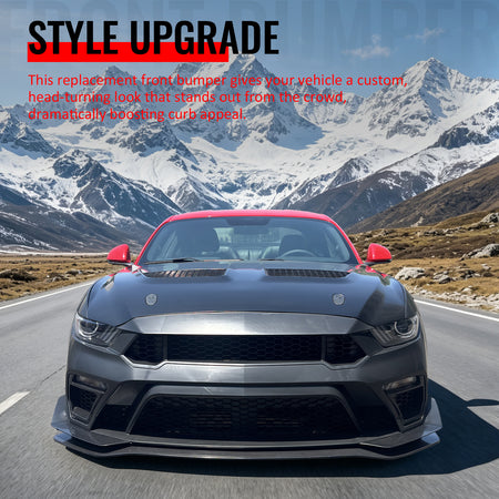 Fits 15-17 Ford Mustang GTD Style Front Bumper Conversion W/ Grilles + Front Lip