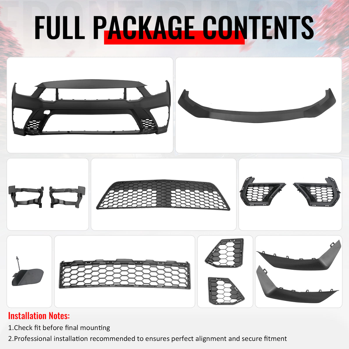 Fits 15-17 Ford Mustang GTD Style Front Bumper Conversion W/ Grilles + Front Lip