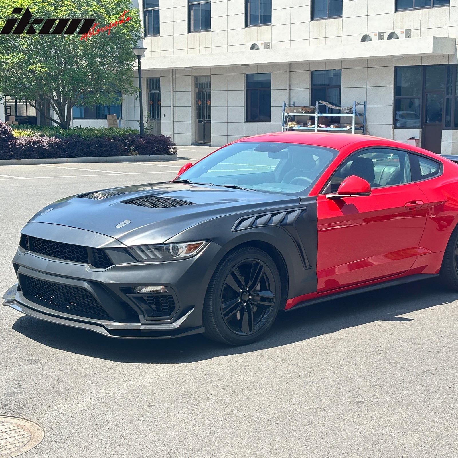 Fits 15-17 Ford Mustang GTD Style Front Bumper Conversion W/ Grilles + Front Lip