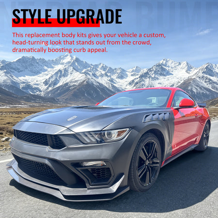 For 15-17 Ford Mustang GTD Style Front Bumper Conversion + Fender + Hood +Grille