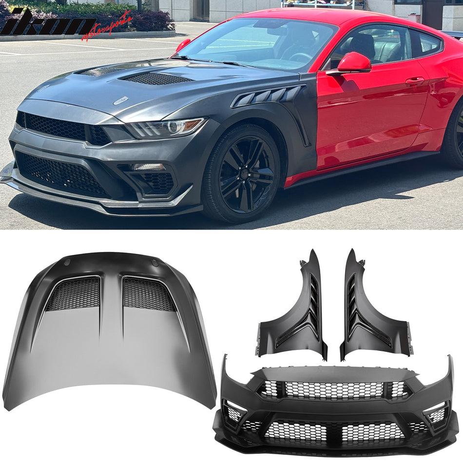 2015-2017 Ford Mustang GTD Style Front Bumper Cover Kit PP + Aluminum Fenders + Hood