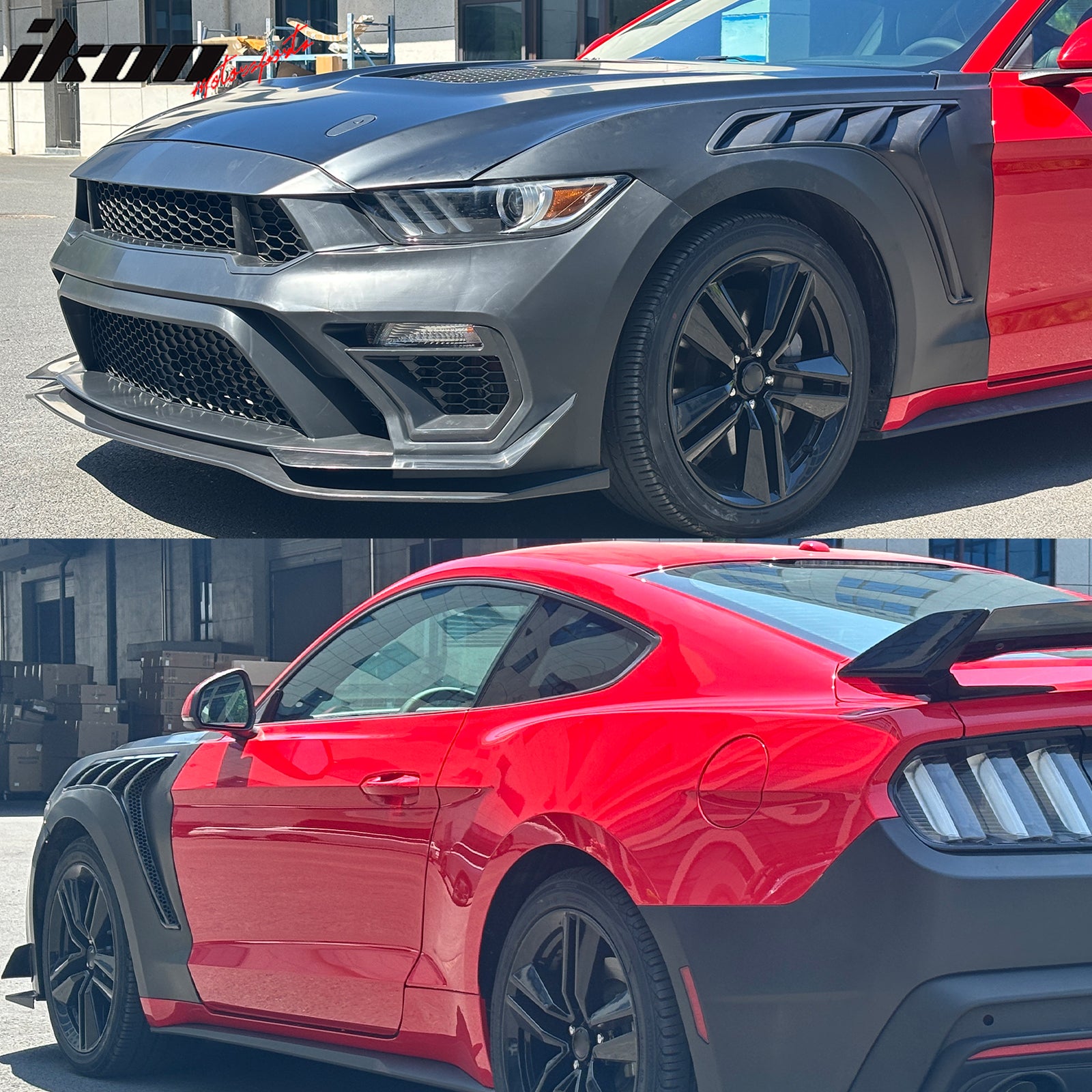 For 15-17 Ford Mustang GTD Style Front Bumper Conversion + Fender + Hood +Grille