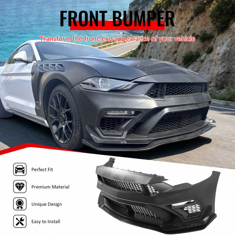 Fits 18-23 Ford Mustang GTD Style Front Bumper Cover W/ Grilles + Front Lip