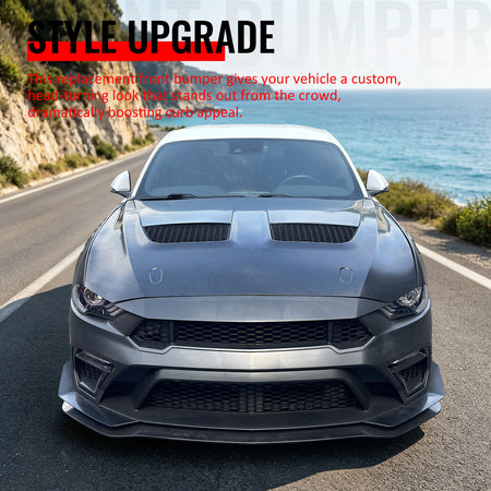 Fits 18-23 Ford Mustang GTD Style Front Bumper Conversion W/ Grilles + Front Lip