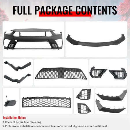 Fits 18-23 Ford Mustang GTD Style Front Bumper Conversion W/ Grilles + Front Lip