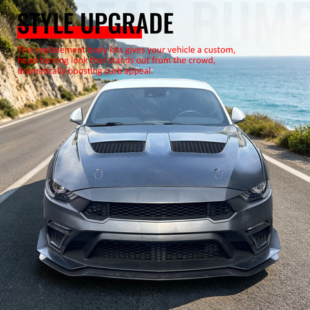 For 18-23 Ford Mustang GTD Style Front Bumper Conversion + Fender + Hood +Grille