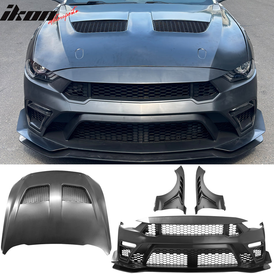2018-2023 Ford Mustang GTD Style Front Bumper Cover Kit PP + Aluminum Fenders + Hood