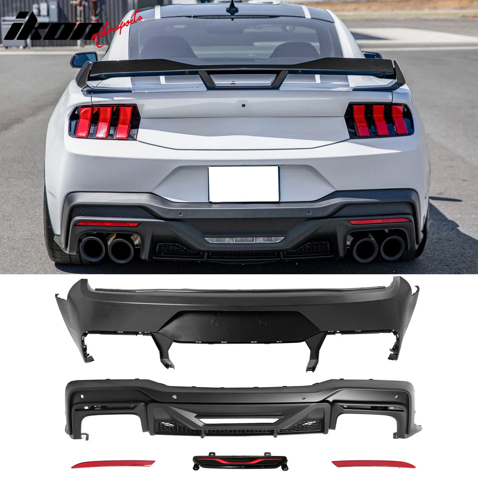 2015-2023 Ford Mustang Rear Bumper + Matte Black Diffuser + GT-C Brake Light + Reflector