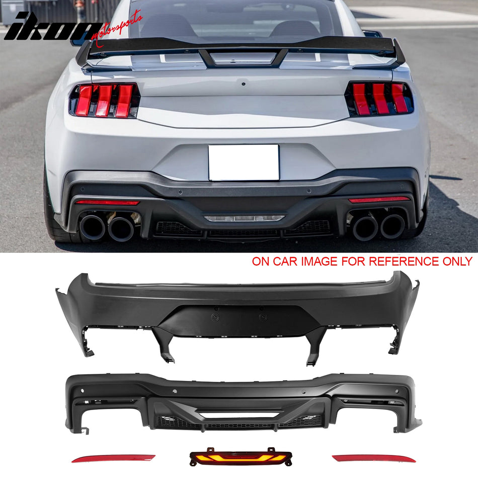 2015-2023 Ford Mustang Rear Bumper + Matte Black Diffuser + GT-V Brake Light + Reflector