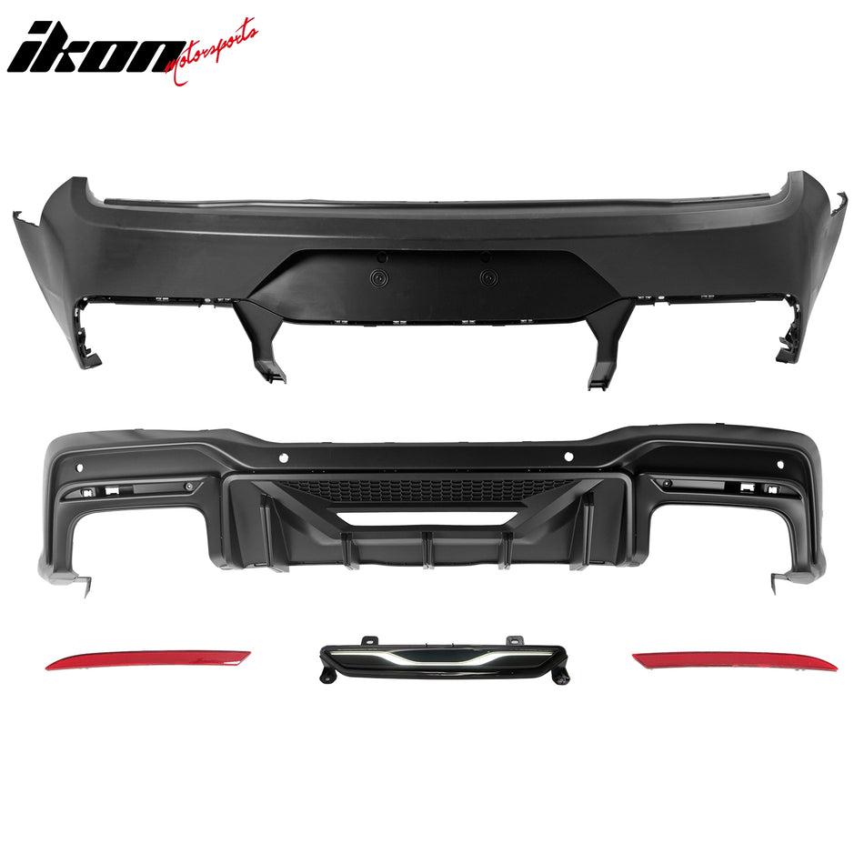 2015-2023 Ford Mustang Rear Bumper + Matte Black Speed Diffuser + GT-C Brake Light + Reflector