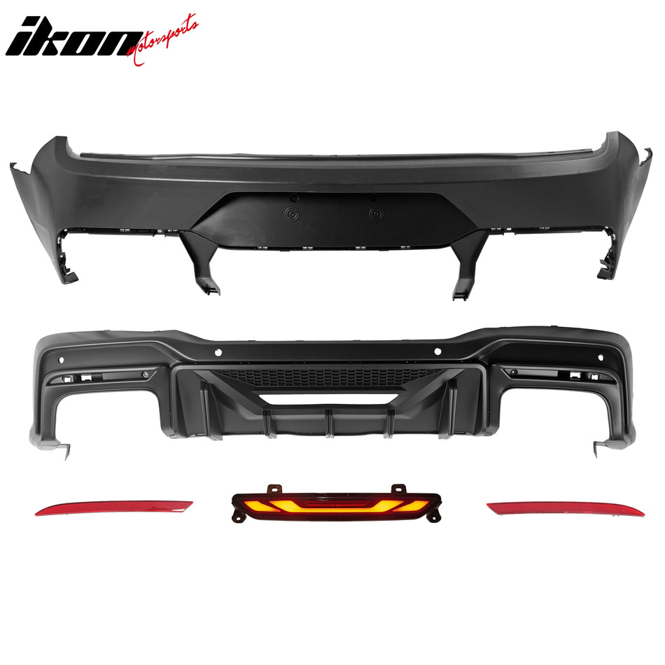 2015-2023 Ford Mustang Rear Bumper + Matte Black Speed Diffuser + GT-V Brake Light + Reflector