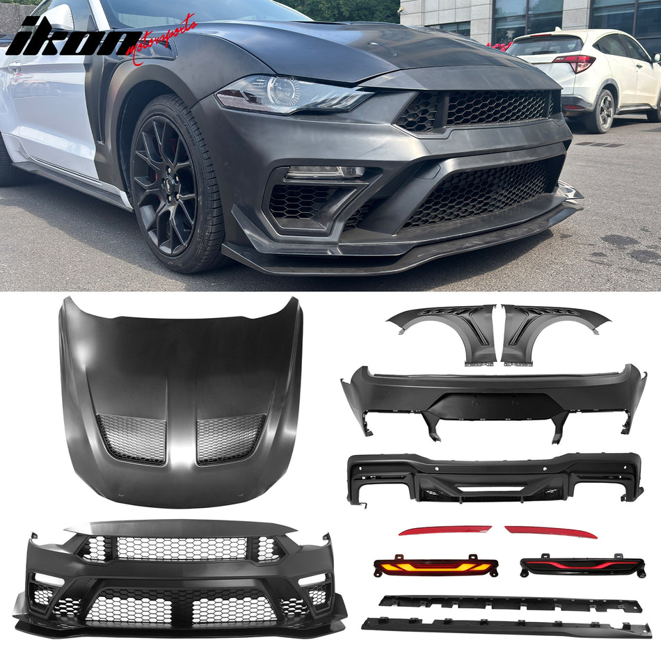 2018-2023 Ford Mustang GTD Style Rear Front Bumpers + Aluminum Fenders + Hood + Side Skirts